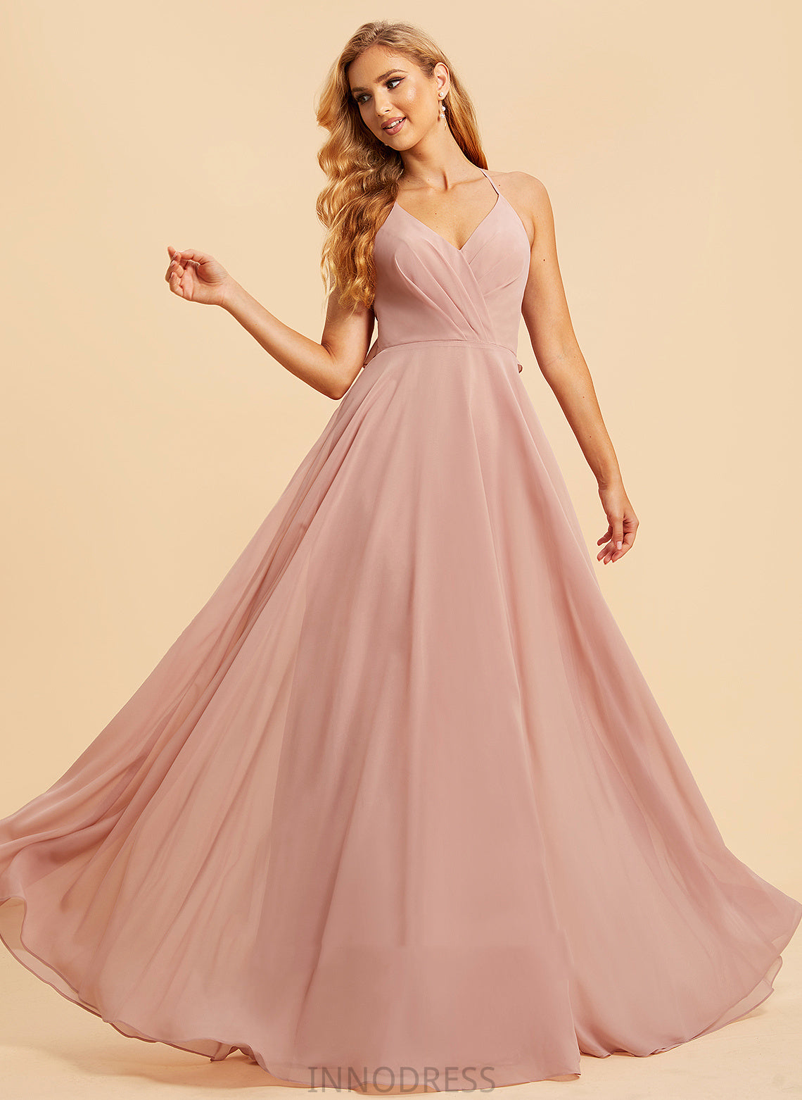 Floor-Length A-Line Fabric Embellishment V-neck Silhouette Length Ruffle Neckline Lisa Sleeveless Floor Length Bridesmaid Dresses