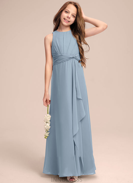 Ruffles With Neck Cascading Saniya Scoop Junior Bridesmaid Dresses A-Line Floor-Length Chiffon