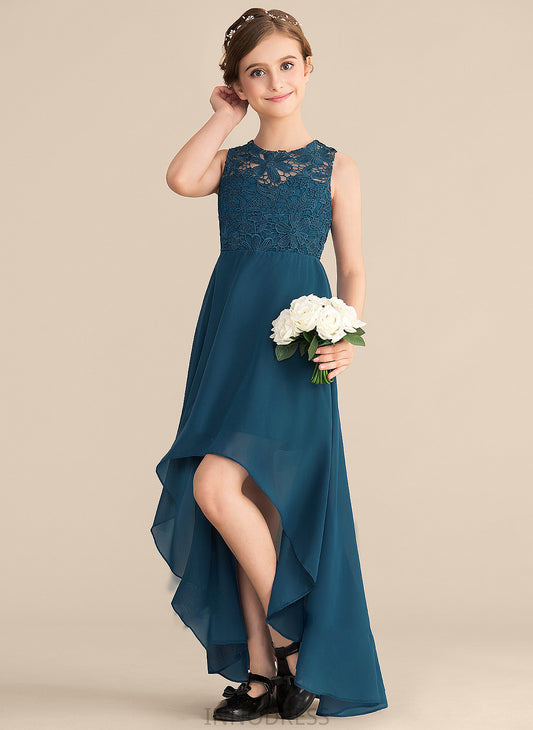 Neck Junior Bridesmaid Dresses A-Line Lace Chiffon Scoop Asymmetrical Jocelyn