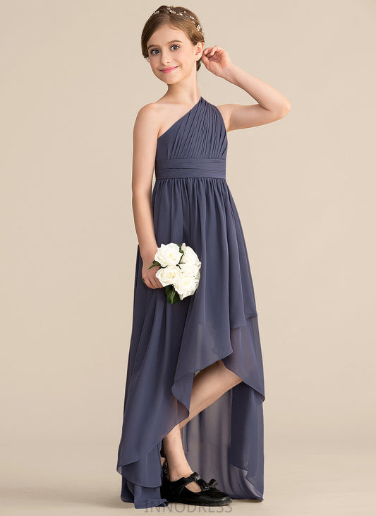 Junior Bridesmaid Dresses One-Shoulder Asymmetrical A-Line Sasha Chiffon Ruffle With