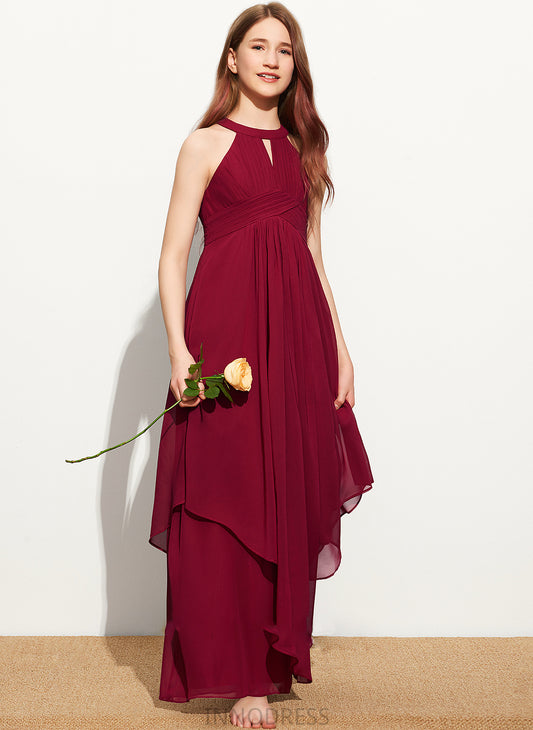 Junior Bridesmaid Dresses Chiffon A-Line Ava With Neck Floor-Length Ruffle Scoop