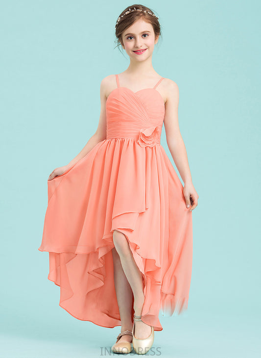 Junior Bridesmaid Dresses Ruffle With Asymmetrical Chiffon Sweetheart Diamond A-Line Flower(s)