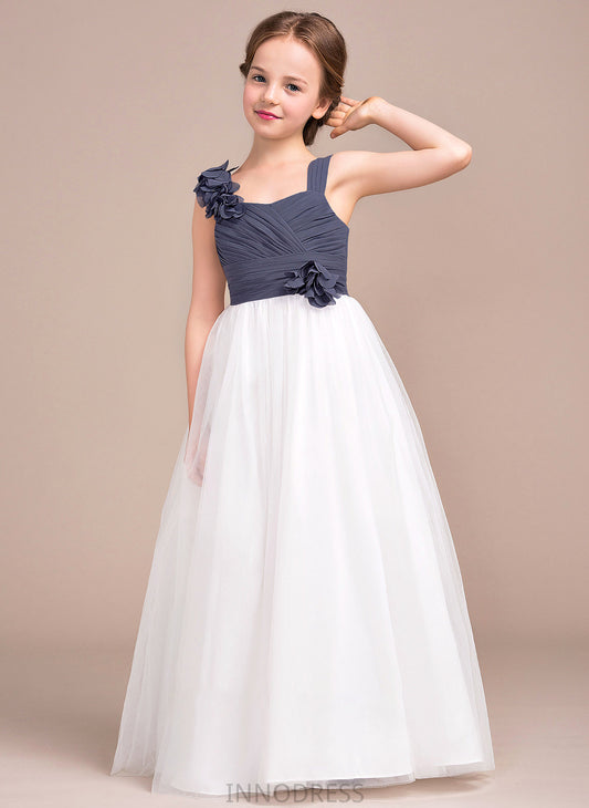 Ruffle Floor-Length A-Line Paityn Tulle Junior Bridesmaid Dresses Sweetheart Chiffon With Flower(s)