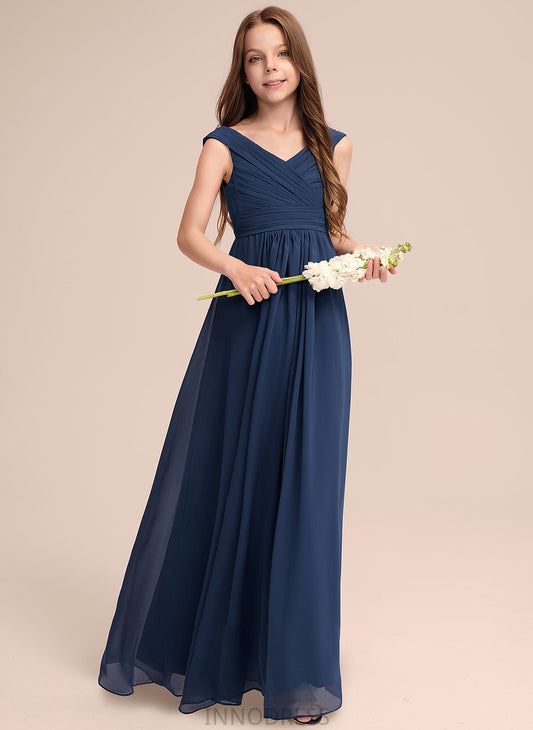 Ruffles Chiffon Floor-Length Junior Bridesmaid Dresses With Miriam Off-the-Shoulder A-Line