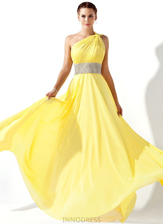 A-Line Beading Floor-Length With Diana Chiffon Prom Dresses One-Shoulder Ruffle