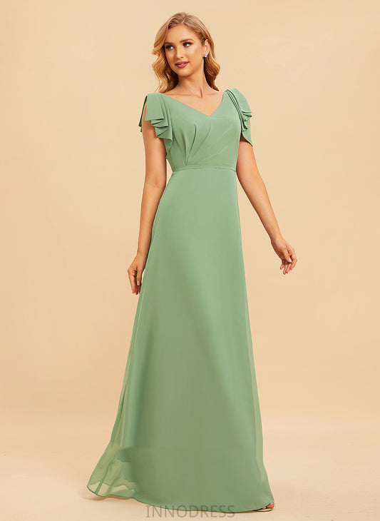 A-Line Embellishment Neckline Ruffle Fabric Length V-neck Floor-Length Silhouette Emelia Sleeveless Floor Length Bridesmaid Dresses