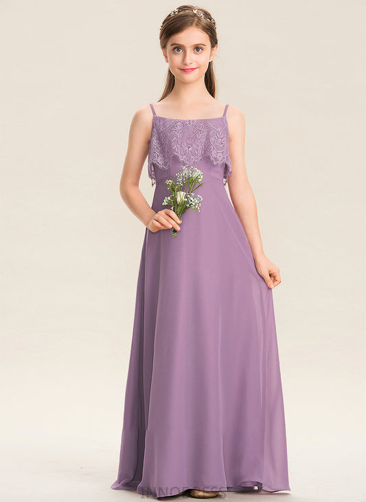 Junior Bridesmaid Dresses Chiffon A-Line Floor-Length Teresa Lace Neckline Square