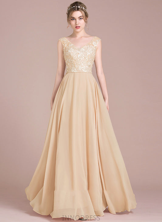 Chiffon Prom Dresses Lace Emmalee A-Line V-neck Floor-Length