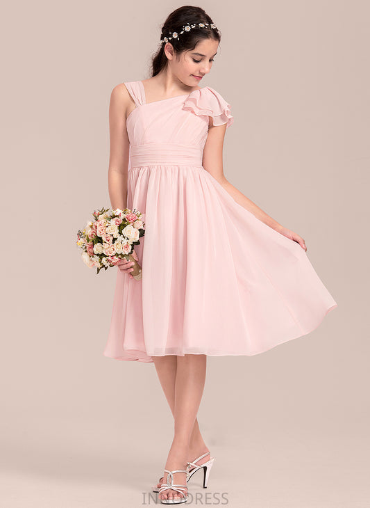 Ruffles Junior Bridesmaid Dresses Chiffon Cascading With V-neck Knee-Length Nathaly A-Line