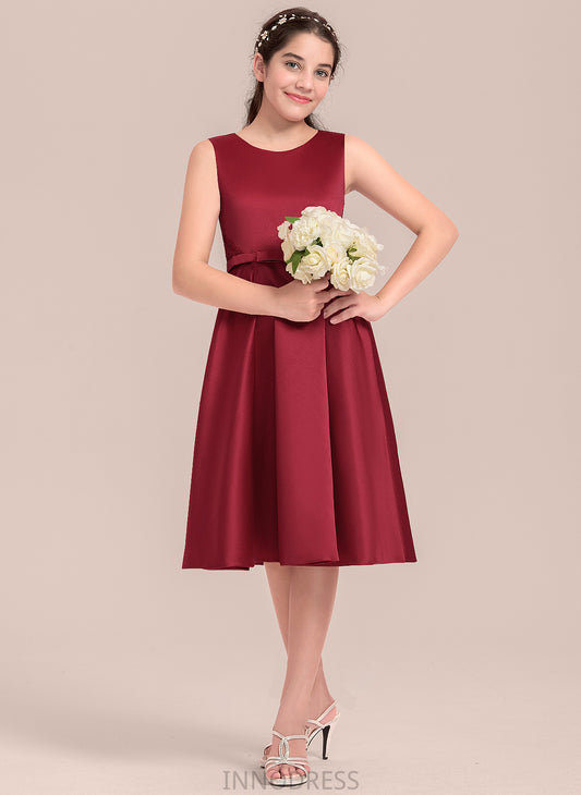 Scoop Bow(s) With Satin Aleah Lace Knee-Length Junior Bridesmaid Dresses A-Line Neck