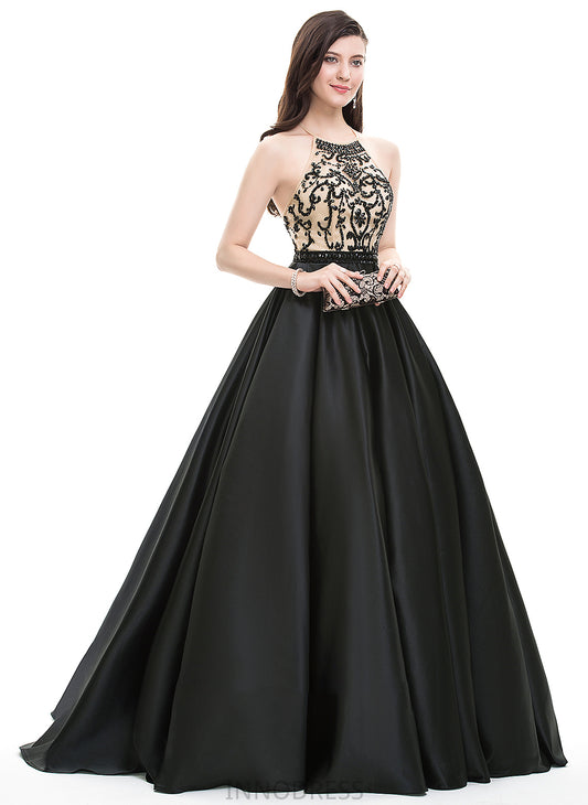 Beading With Satin Carly Prom Dresses Train Ball-Gown/Princess Scoop Sequins Neck Sweep