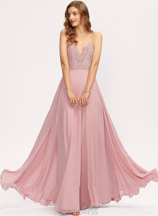 Chiffon Prom Dresses A-Line V-neck Aisha Floor-Length