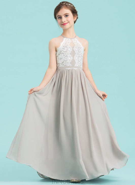 Scoop Floor-Length Neck Junior Bridesmaid Dresses Harley A-Line Chiffon