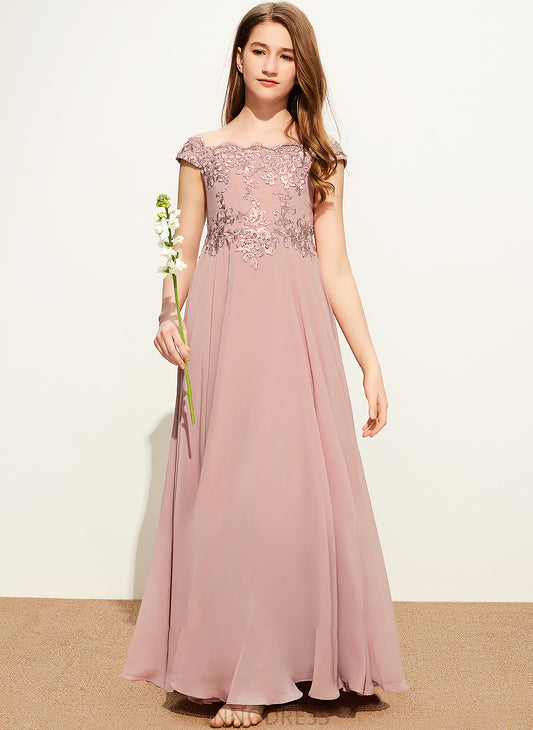 Junior Bridesmaid Dresses A-Line Quintina Off-the-Shoulder Lace Chiffon Floor-Length