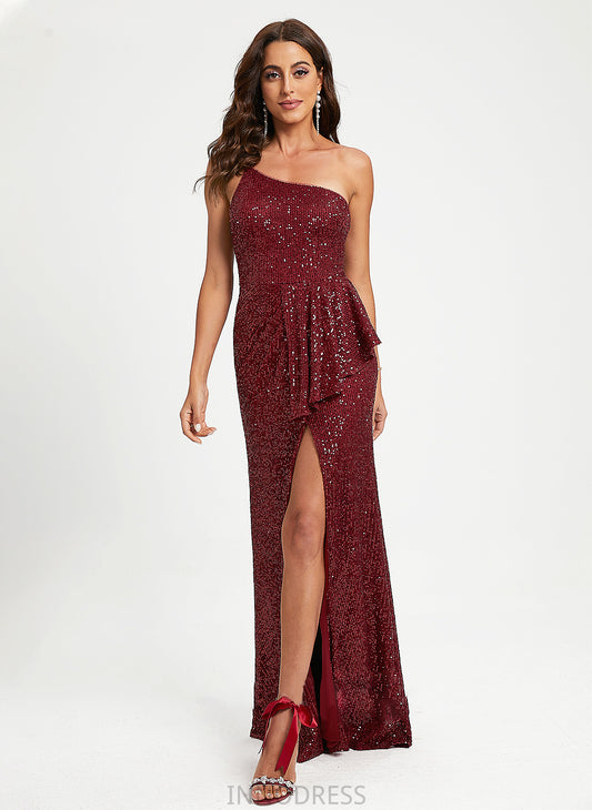 Ruffle Prom Dresses Floor-Length Sequins With Ashleigh One-Shoulder Sheath/Column Sequined