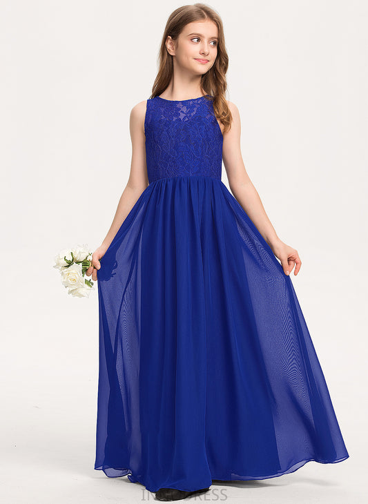 Junior Bridesmaid Dresses Lace Floor-Length A-Line Ashly Scoop Chiffon Neck