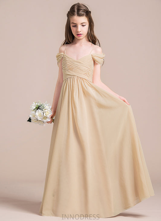 Chiffon Floor-Length A-Line Ruffle Junior Bridesmaid Dresses Off-the-Shoulder With Leslie