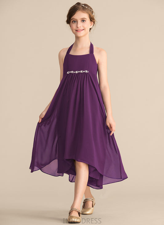 Ada With Junior Bridesmaid Dresses Asymmetrical Halter Beading Chiffon Empire Bow(s)