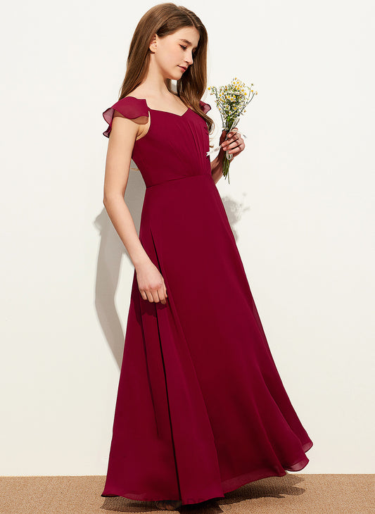 Ruffle V-neck With Esther Floor-Length Junior Bridesmaid Dresses Chiffon A-Line