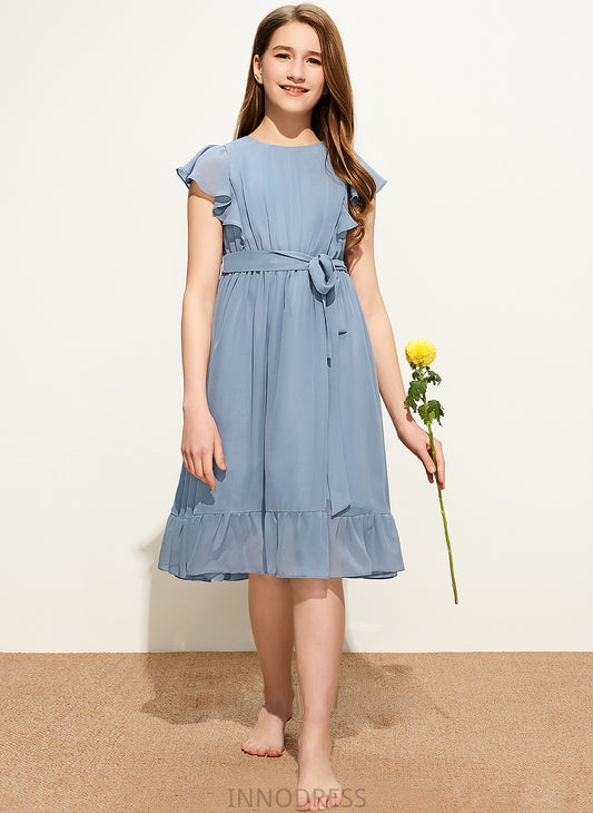 With Knee-Length Scoop Chiffon Cascading Bow(s) A-Line Yuliana Ruffles Neck Junior Bridesmaid Dresses