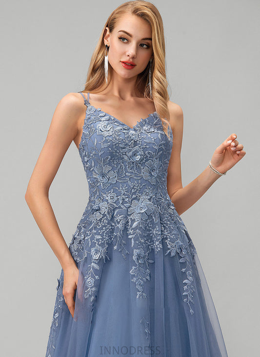 V-neck With Keira Lace Prom Dresses Floor-Length Ball-Gown/Princess Tulle