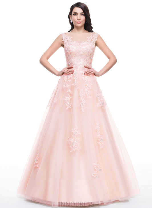 Prom Dresses Lace Appliques Kailyn Tulle Sequins Floor-Length Ball-Gown/Princess With Neck Beading Scoop