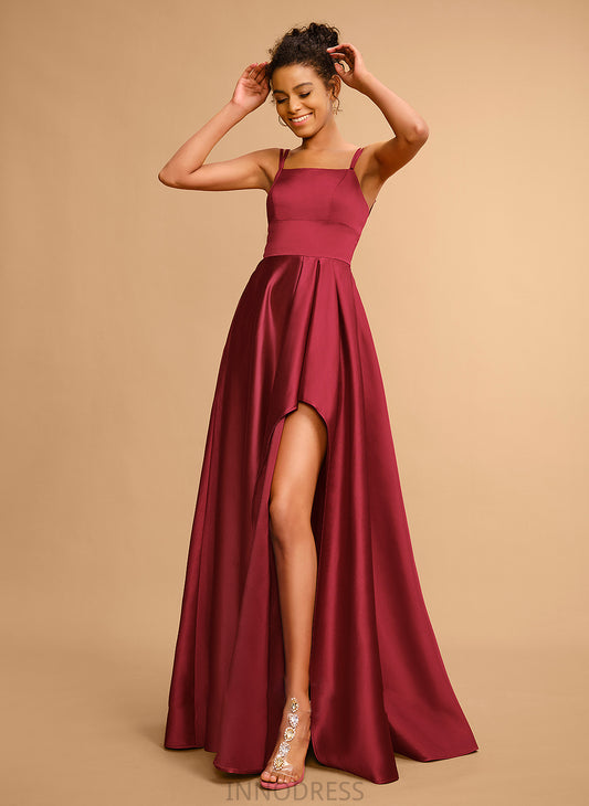 Prom Dresses Square Floor-Length Neckline Satin Paloma A-Line