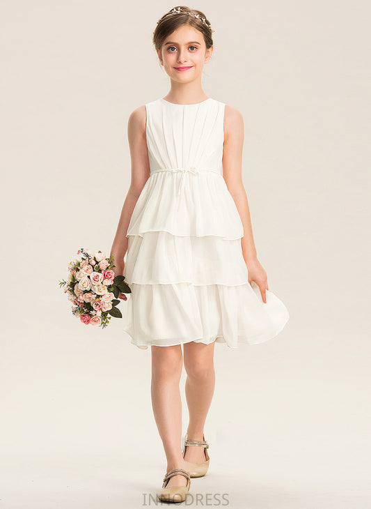 Scoop Ruffles Bow(s) With Chiffon Neck Perla A-Line Junior Bridesmaid Dresses Cascading Knee-Length