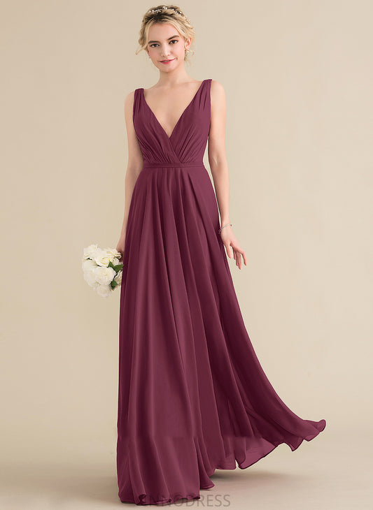 With Chiffon A-Line Prom Dresses Floor-Length V-neck Ruffle Alannah