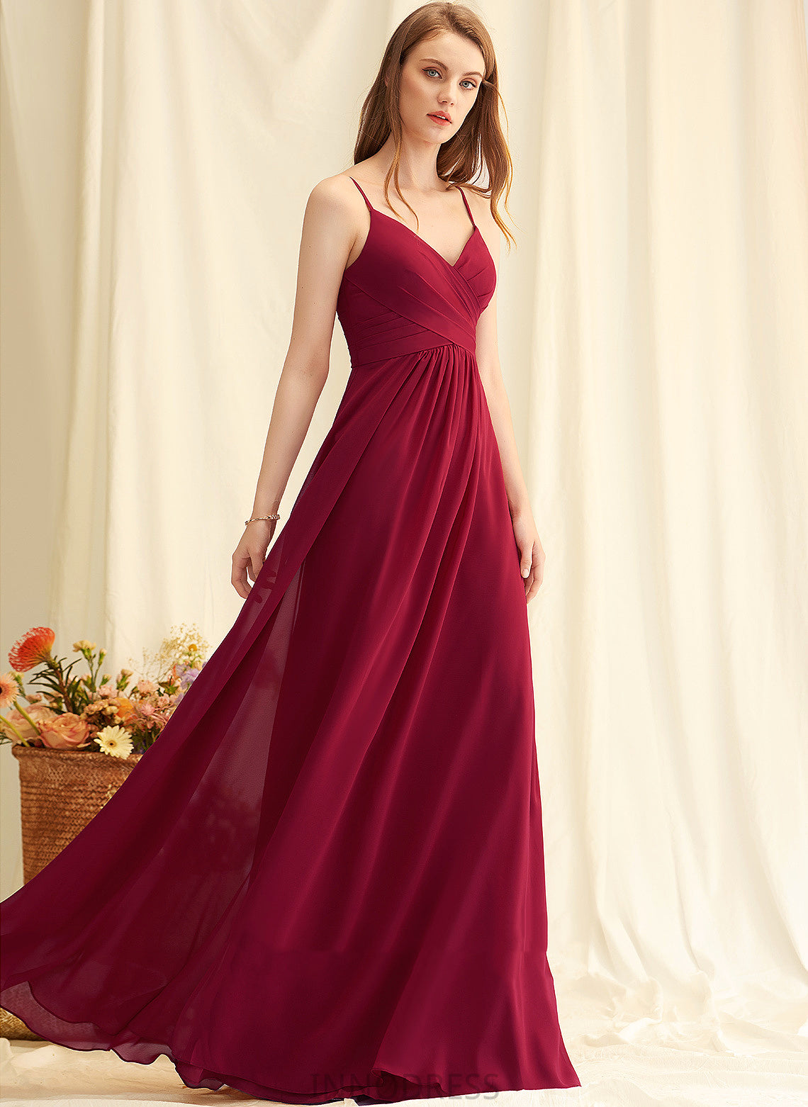 Silhouette A-Line Floor-Length Embellishment Length V-neck Neckline Fabric Ruffle Helena Empire Waist Short Sleeves Bridesmaid Dresses