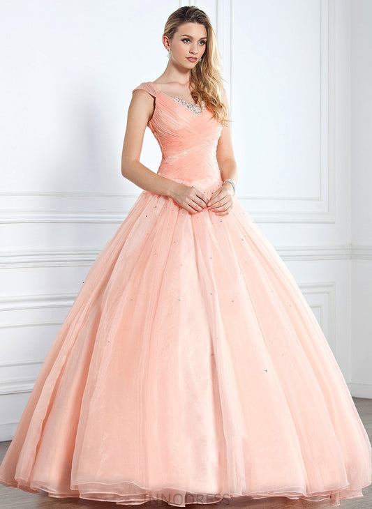 Prom Dresses Ball-Gown/Princess V-neck Organza Ruffle Sequins With Shayla Beading Floor-Length