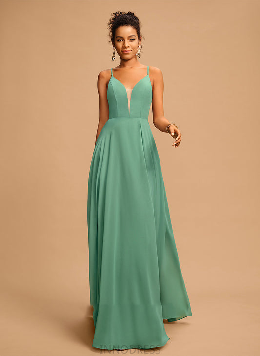 A-Line V-neck Floor-Length Marilyn Chiffon Prom Dresses