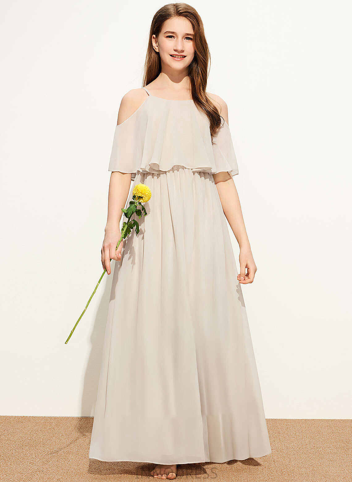 Neck Emilee Scoop Floor-Length Junior Bridesmaid Dresses Chiffon A-Line