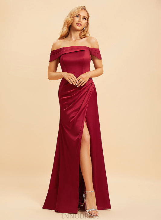 Neckline Floor-Length Silhouette Embellishment A-Line Length Off-the-Shoulder Fabric SplitFront Kyla Spaghetti Staps Sleeveless Bridesmaid Dresses