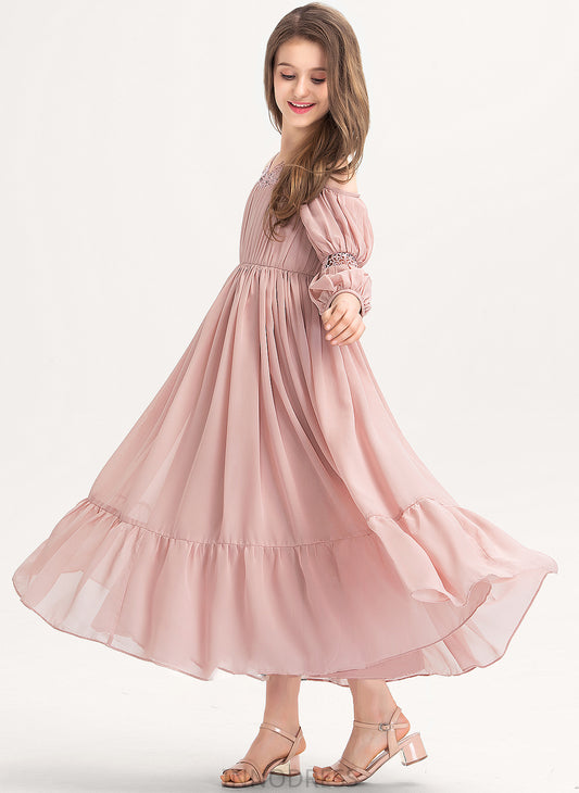 Chiffon Ankle-Length Square A-Line Ruffle Lace Shea Junior Bridesmaid Dresses Neckline With