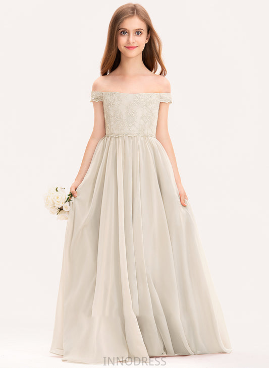 Finley Junior Bridesmaid Dresses Off-the-Shoulder Lace Floor-Length Chiffon A-Line