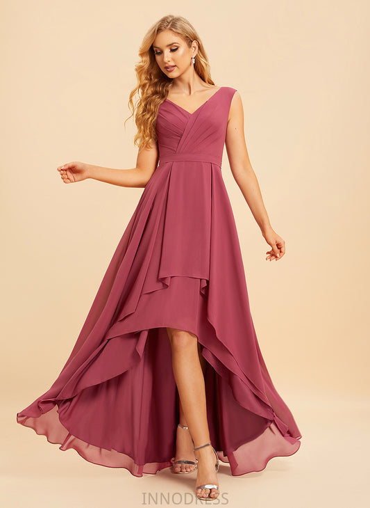 Neckline Embellishment Length Silhouette Ruffle Asymmetrical Fabric A-Line V-neck Sherlyn Short Sleeves V-Neck Bridesmaid Dresses