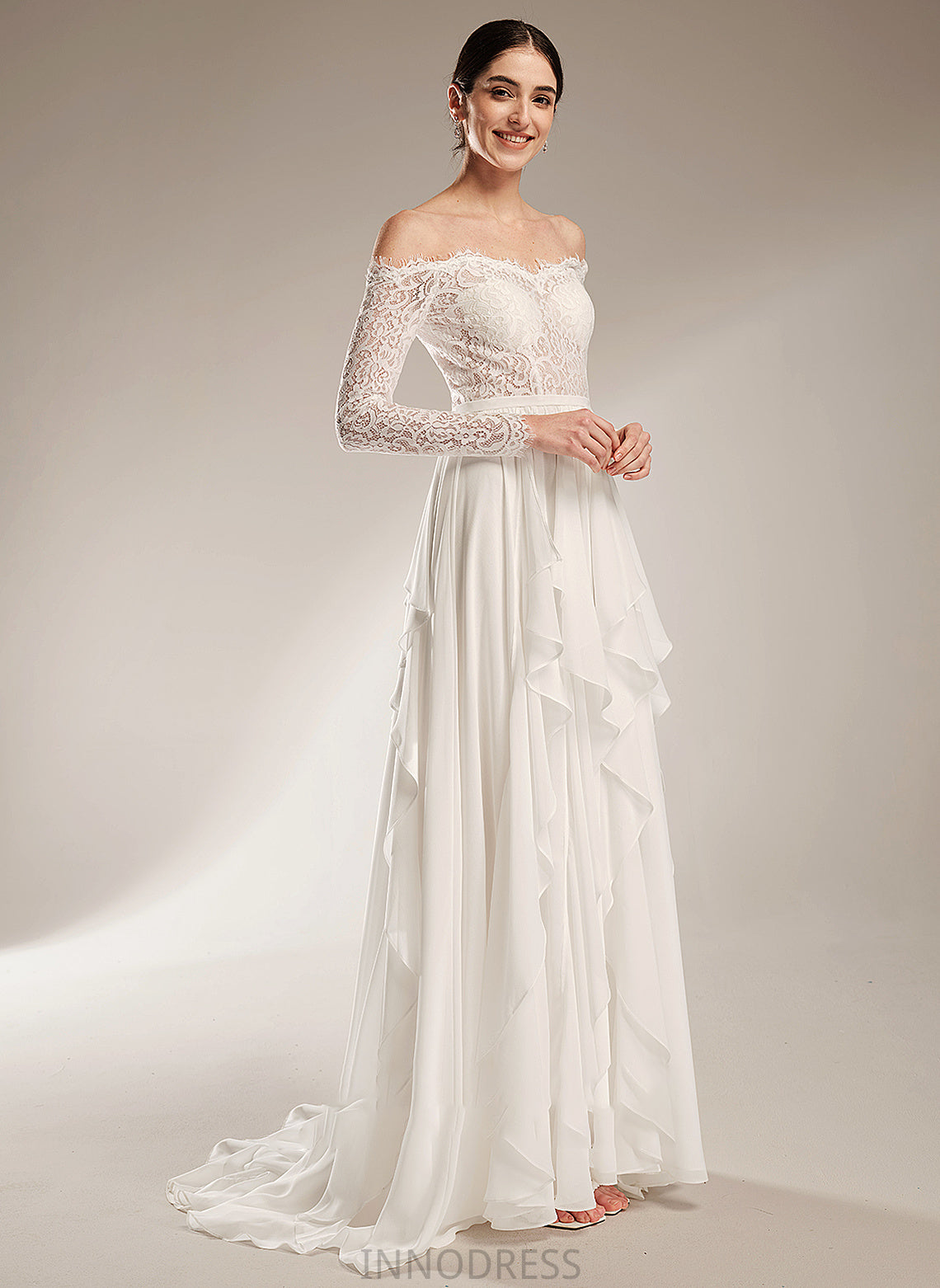 Train Ruffle Off-the-Shoulder With Wedding Dresses Kara Wedding Court Dress A-Line