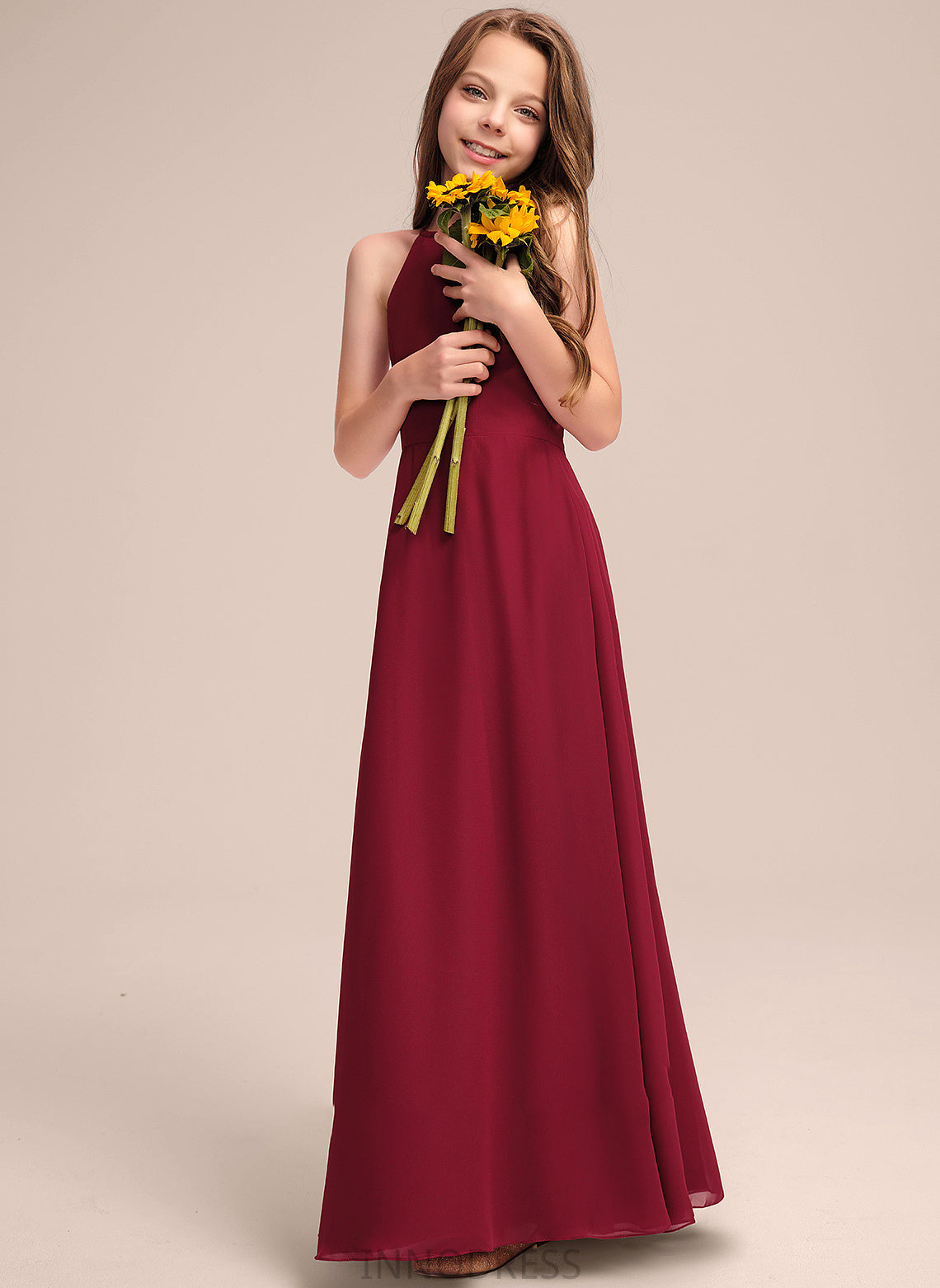 Floor-Length Neck Chiffon Patricia Junior Bridesmaid Dresses A-Line Scoop