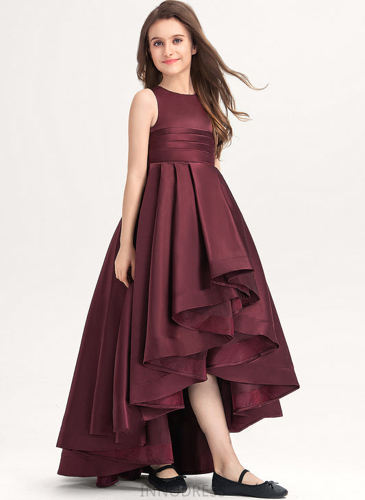 Sasha Junior Bridesmaid Dresses Neck Asymmetrical Ruffle With Satin A-Line Scoop