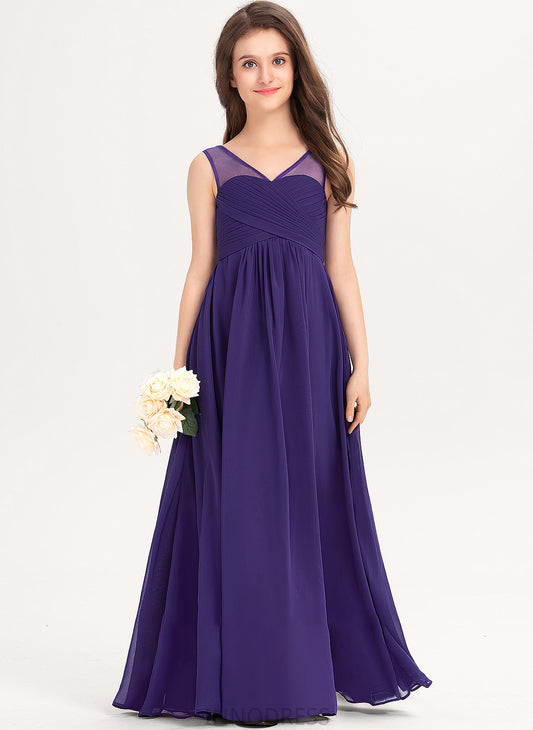 Junior Bridesmaid Dresses Aylin A-Line Ruffle Chiffon V-neck With Floor-Length