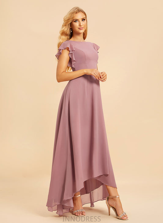 Asymmetrical A-Line Fabric Neckline Silhouette Embellishment Length ScoopNeck Ruffle Kitty Sleeveless Floor Length Bridesmaid Dresses