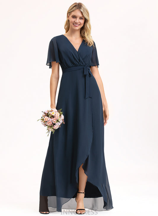 Prom Dresses A-Line With Elsa Bow(s) Chiffon V-neck Asymmetrical