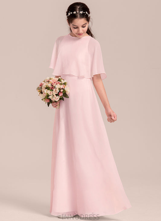 Floor-Length Chiffon A-Line Scoop Ann Junior Bridesmaid Dresses Neck