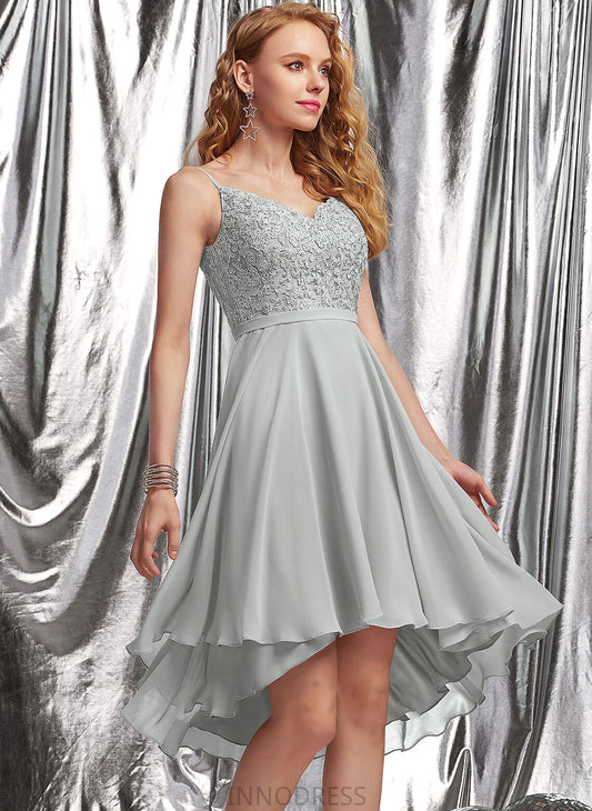 Asymmetrical Beading A-Line With Chiffon V-neck Prom Dresses Amya