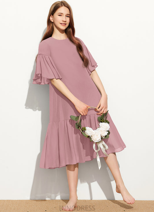 With Cascading A-Line Neck Knee-Length Kallie Scoop Chiffon Ruffles Junior Bridesmaid Dresses