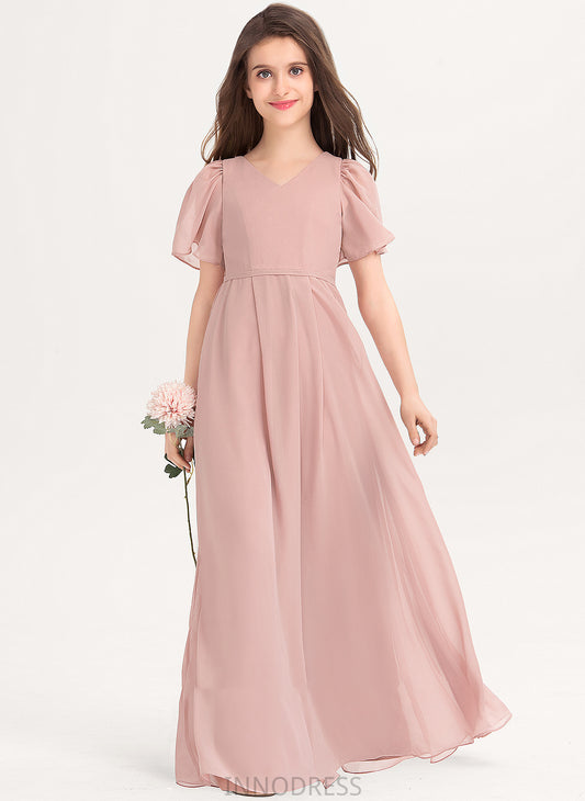 V-neck With Junior Bridesmaid Dresses Chiffon Armani Bow(s) A-Line Floor-Length