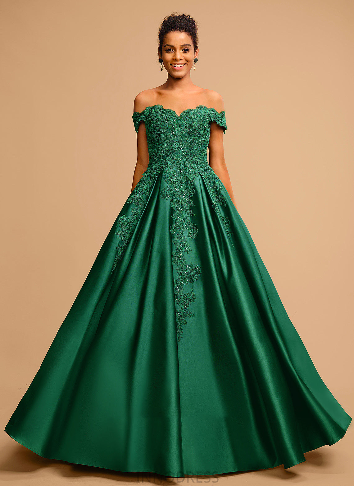 With Ball-Gown/Princess Floor-Length Sequins Satin Off-the-Shoulder Prom Dresses Reyna