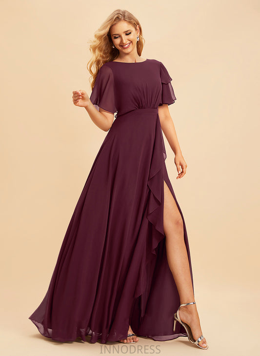 Ruffle Floor-Length Fabric Neckline Length Silhouette ScoopNeck A-Line Embellishment SplitFront Jadyn High Low Bridesmaid Dresses