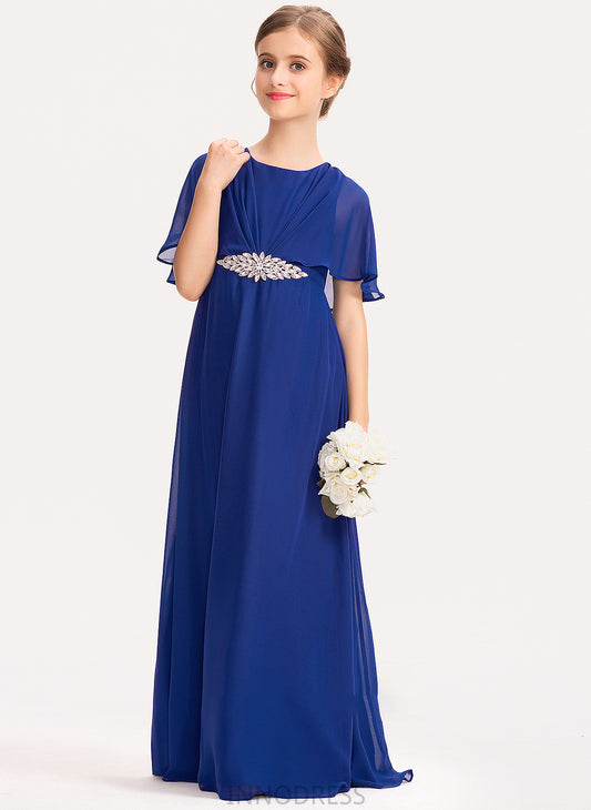 Beading Junior Bridesmaid Dresses With Chiffon Jennifer Scoop Floor-Length Ruffle A-Line Neck